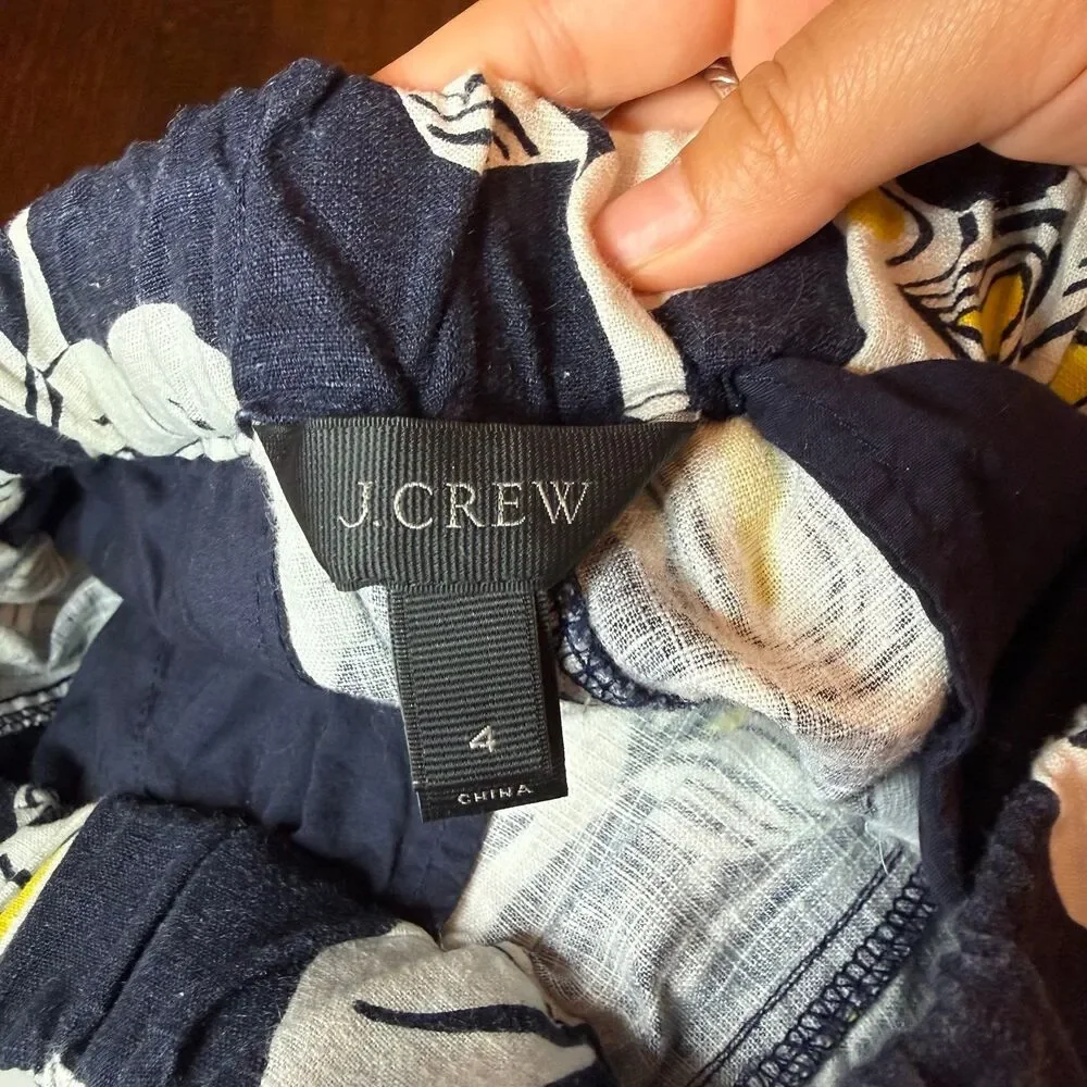 J. Crew Seaside Tropical Leaf Linen Blend Joggers size 4 Vacation Lightweight